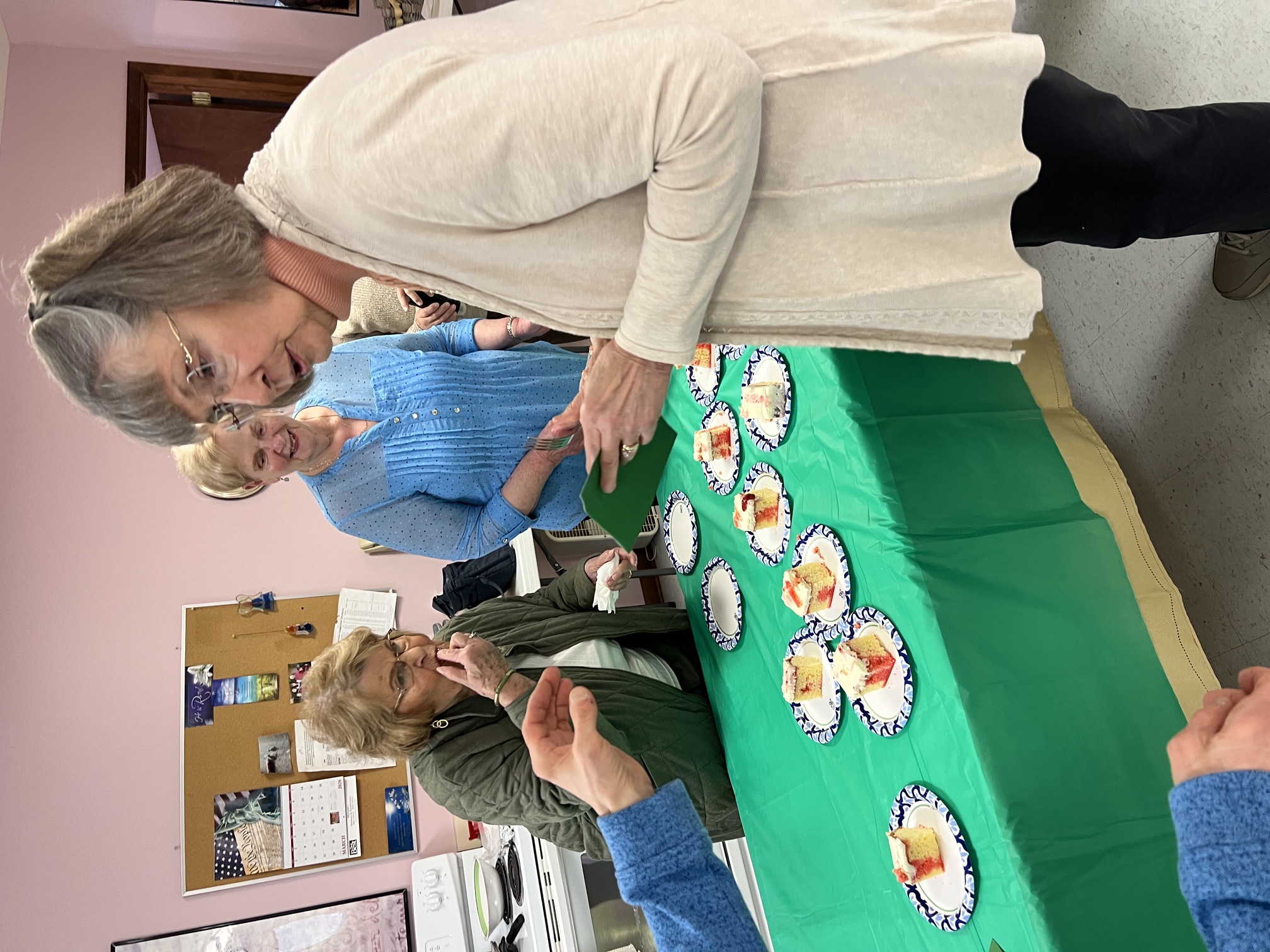 Judi, Marlene, and Brenda during a church fellowship event.
